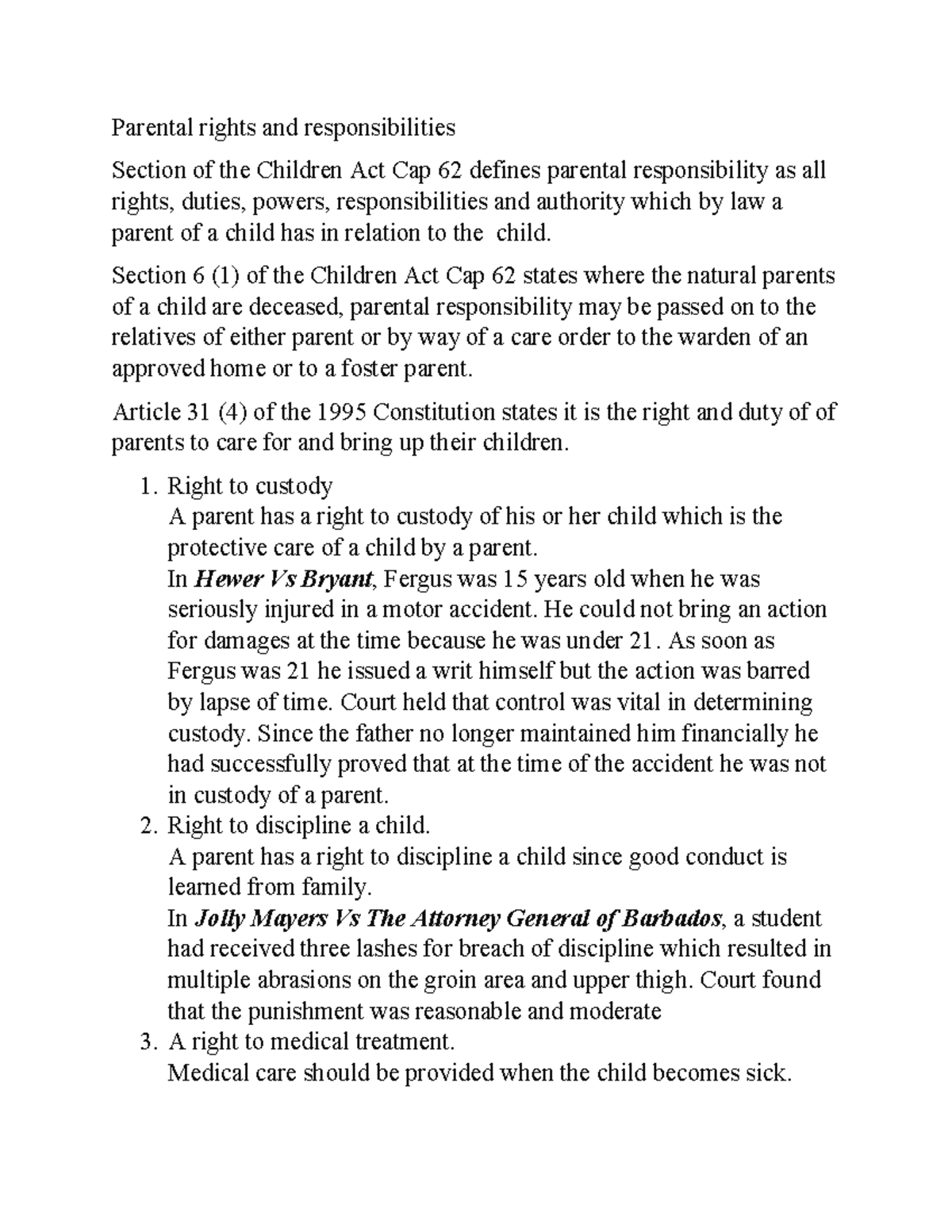 Family Law II: Parental Rights & Responsibilities Overview - Studocu