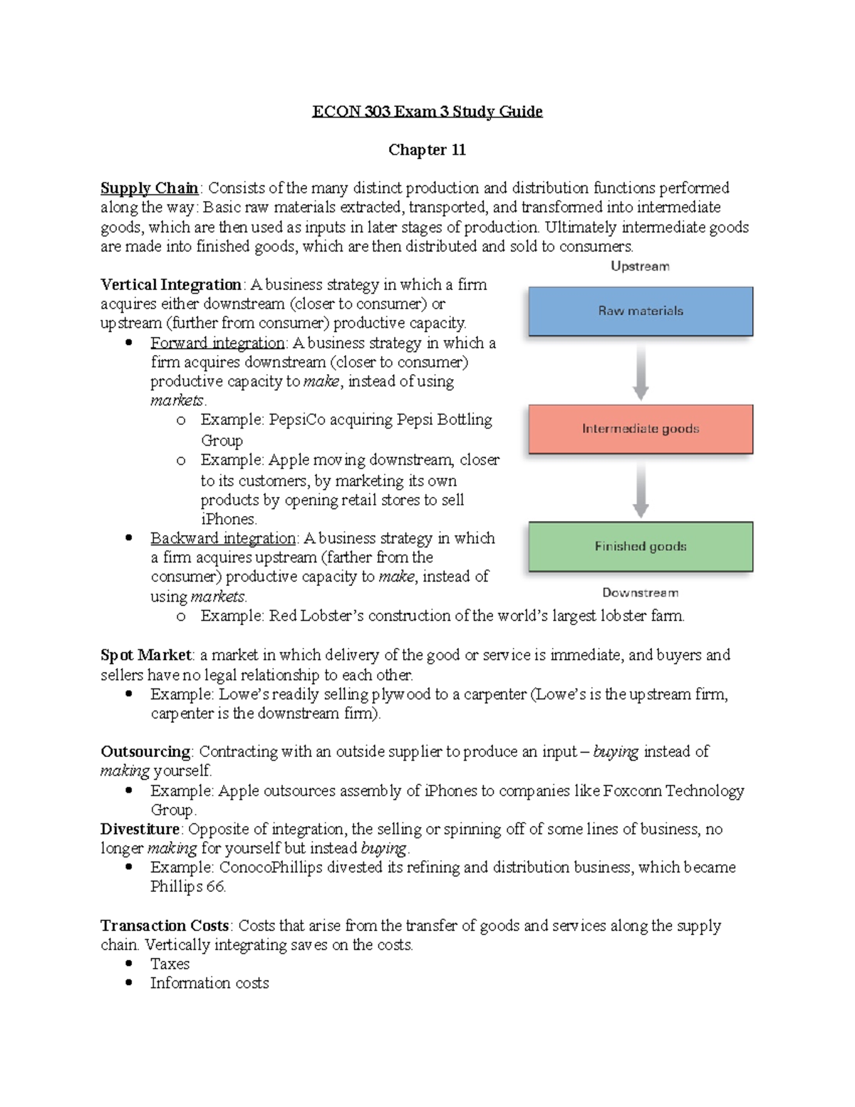 ECON 303 Exam 3 Study Guide Chapter 11 Supply Chain - Studocu