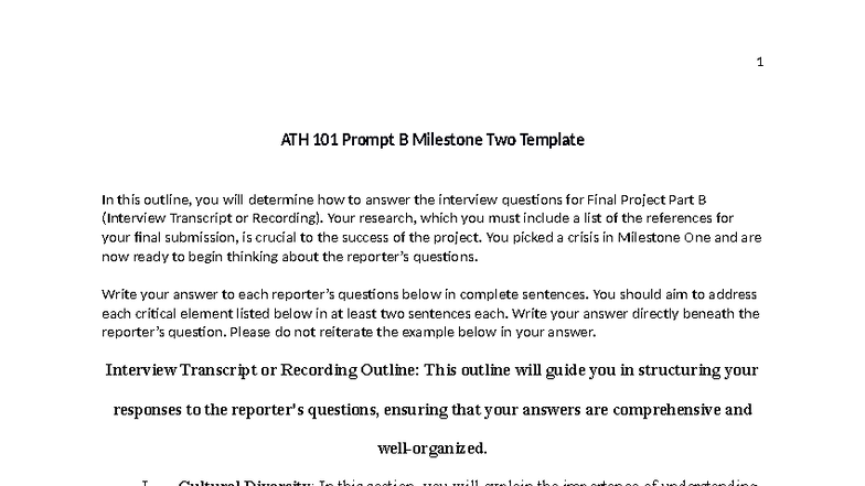 ATH 101 Final Project Part B Interview Transcript Outline Guide - Studocu