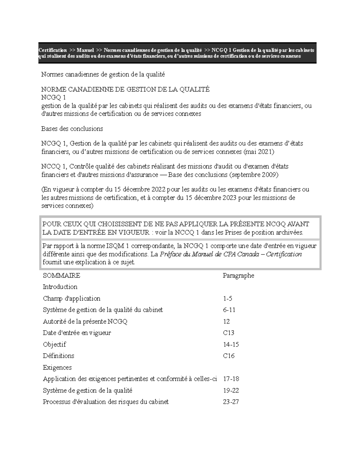 NCGQ1 - Normes de Gestion de la Qualité pour Audits - SCO6004 UQAM ...
