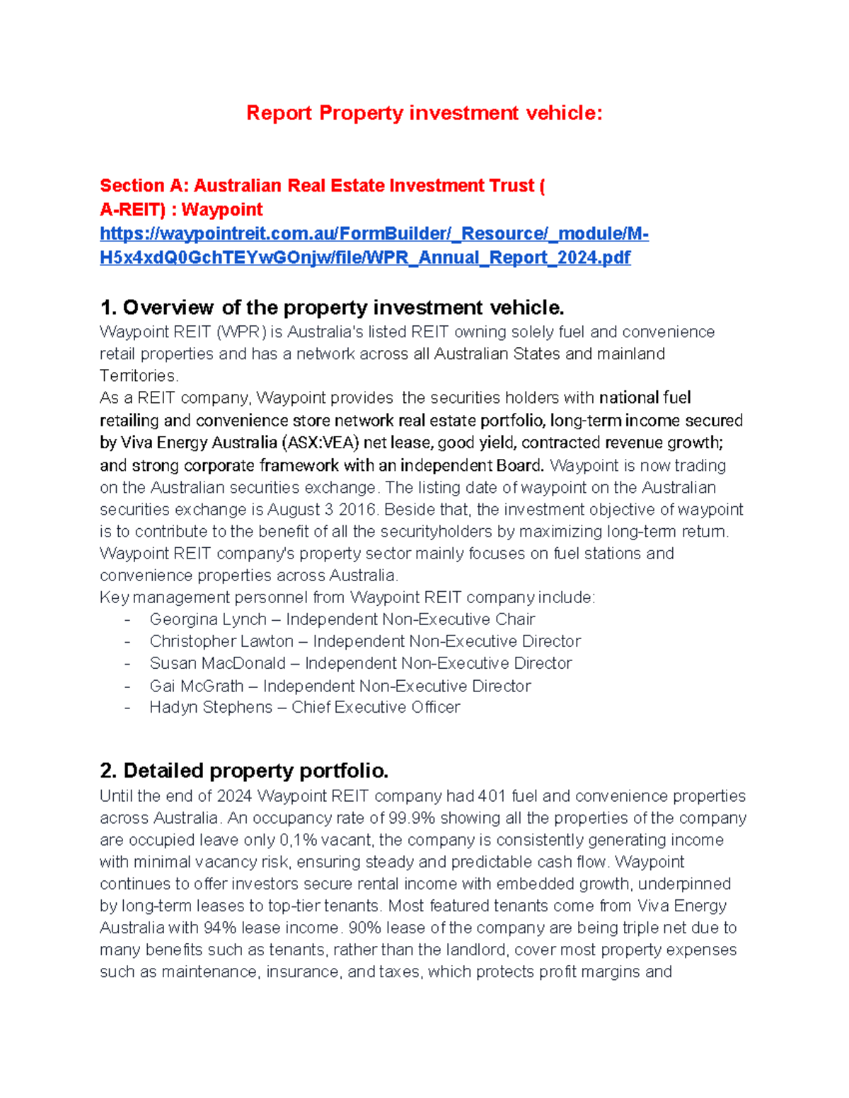 Report: Property Investment Vehicle Analysis - Waypoint REIT ...