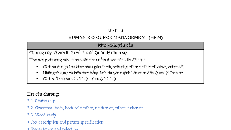 UNIT 3: HUMAN RESOURCE MANAGEMENT (HRM) - Key Concepts and Skills - Studocu