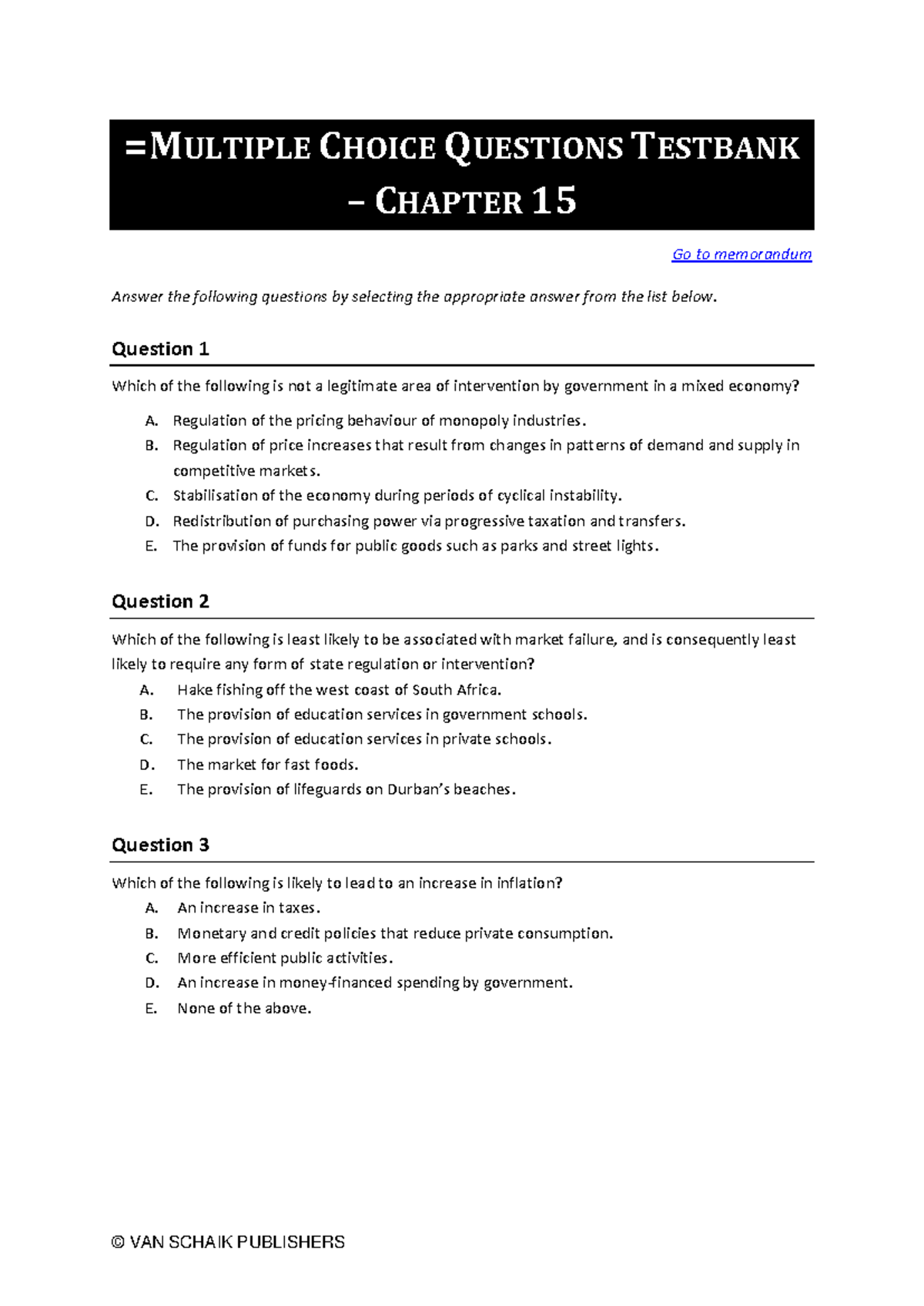 Chapter 15: Multiple Choice Questions & Answers (Test Bank) - Studocu