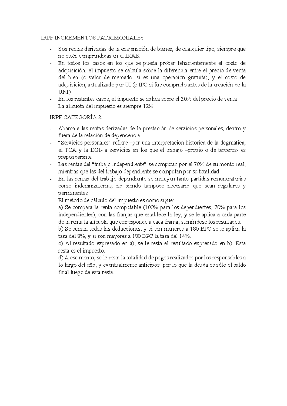 IRPF Incrementos Patrimoniales - Categ. II Impuesto y Cálculo - Studocu