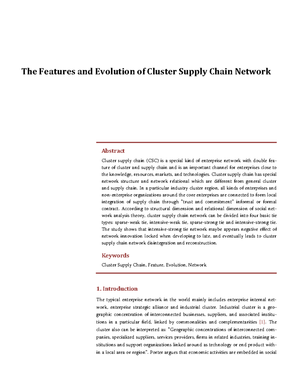 Evolution of Cluster Supply Chain Networks and Their Key Features - Studocu