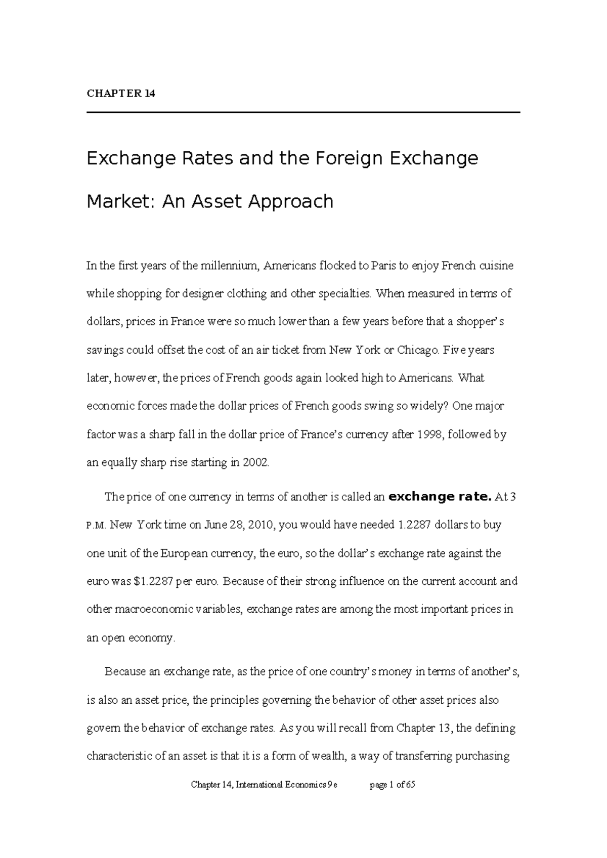 CHAPTER 14: Exchange Rates & the Foreign Exchange Market - Asset ...
