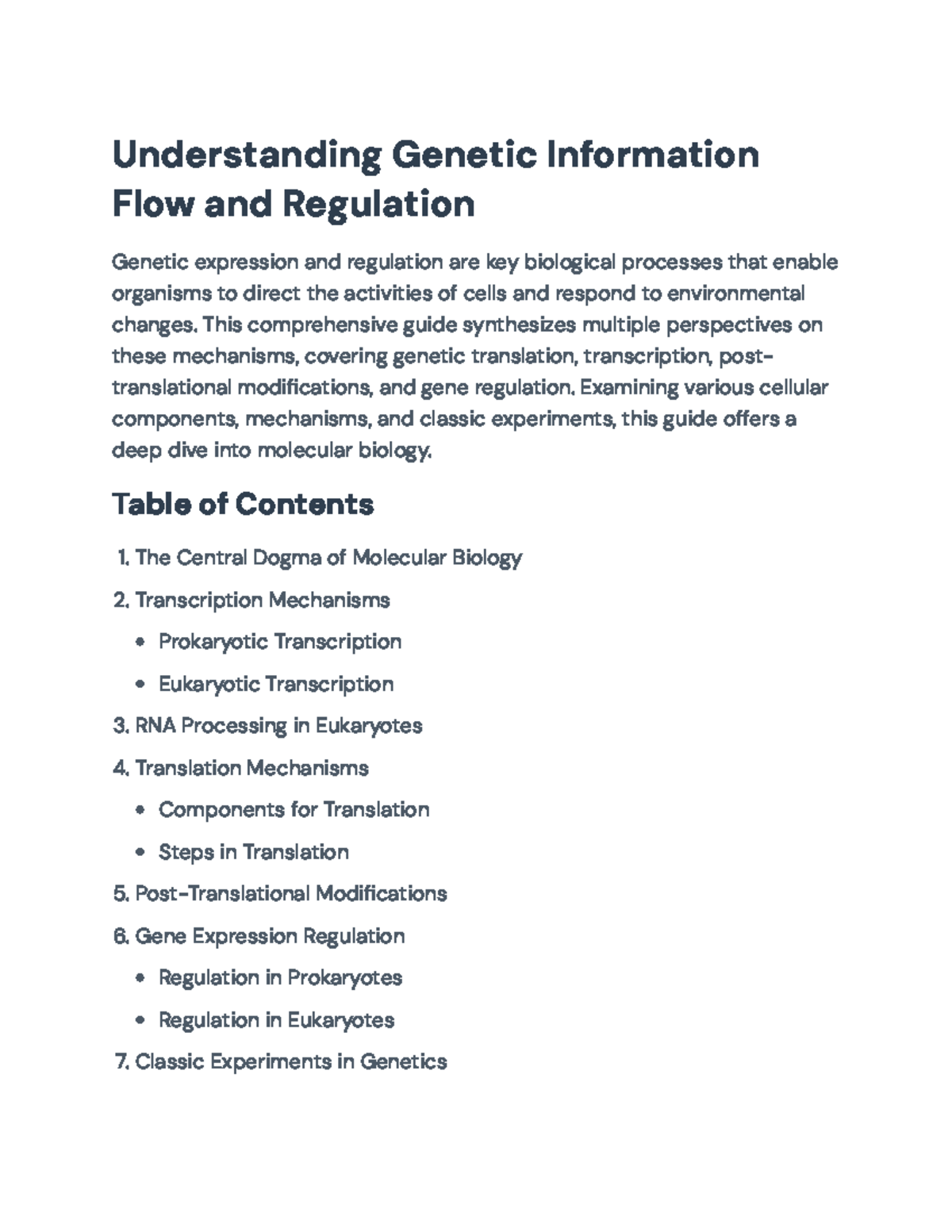 Molecular Biology: Understanding Genetic Information Flow and ...