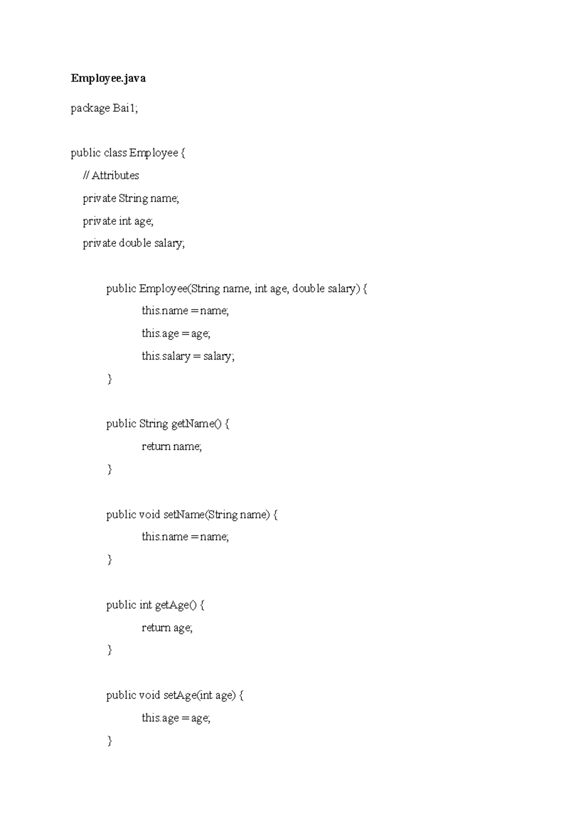 Java Class Implementation: Employee and Manager Overview - Studocu