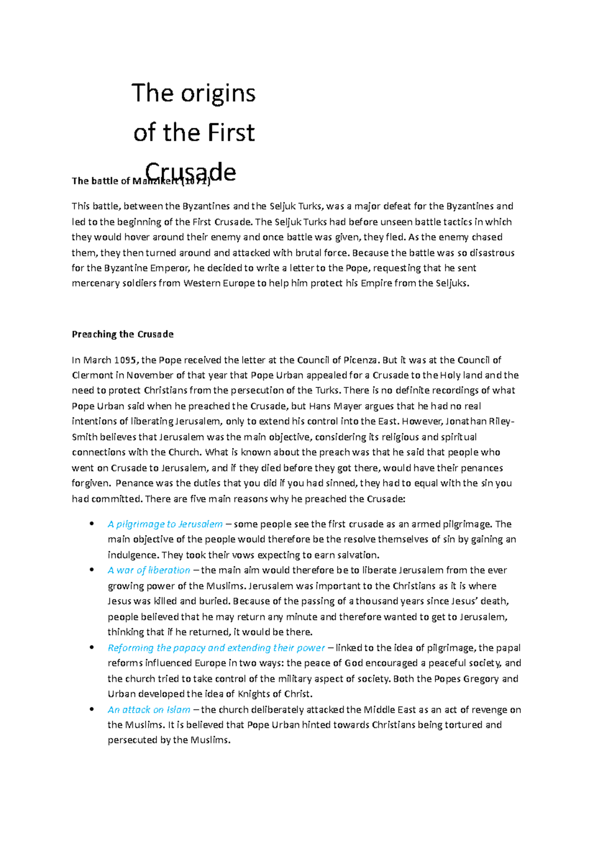 Crusades (HIST 101) Revision Notes: Key Events & Impacts of the First ...
