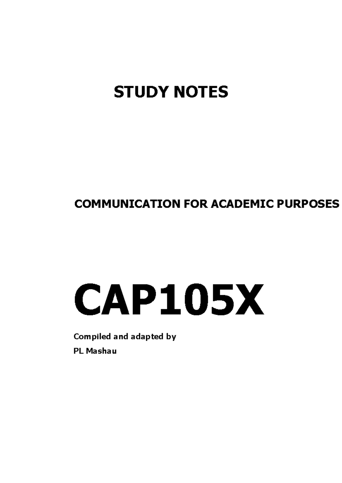 CAP105X Communication for Academic Purposes Study Notes - Studocu