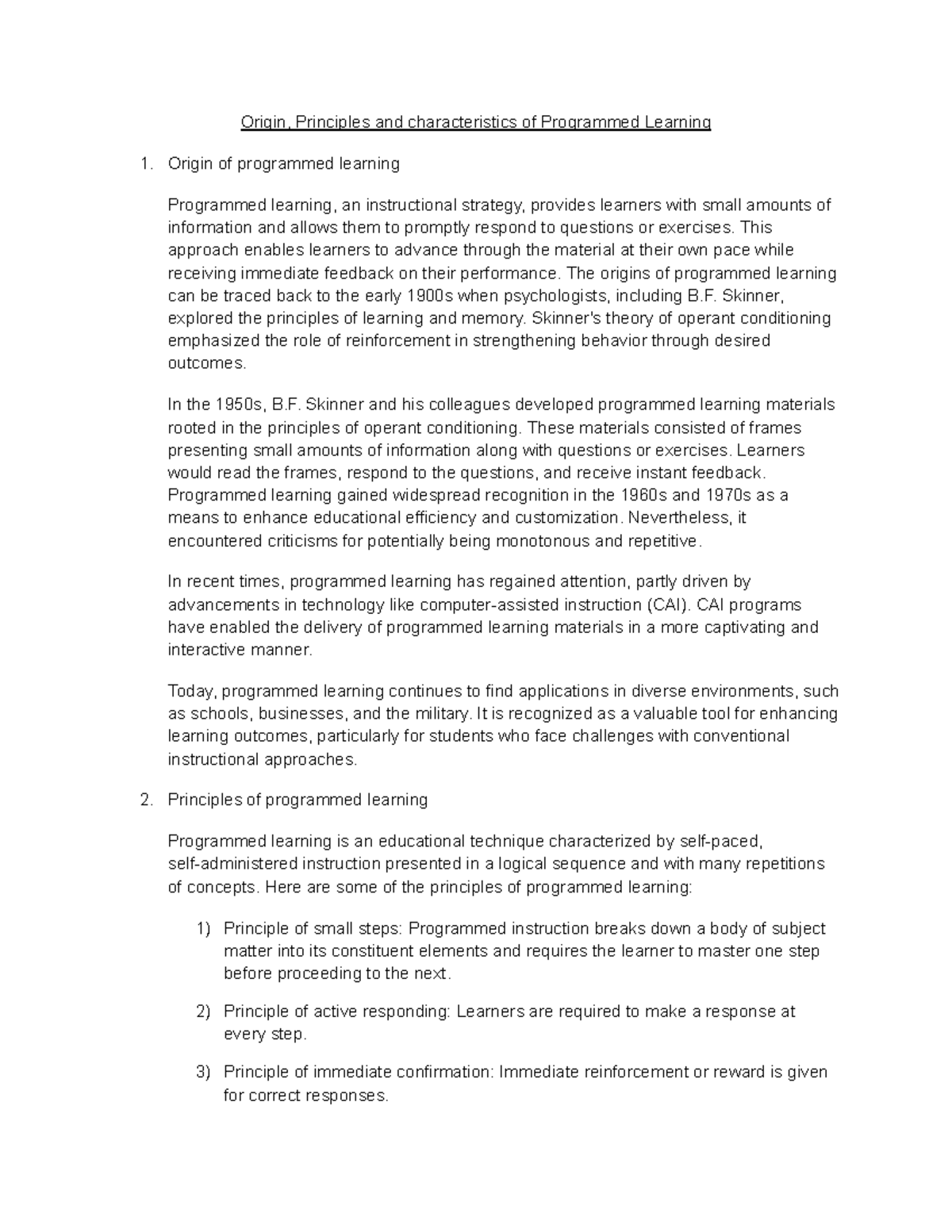 Origin, Principles, and Characteristics of Programmed Learning (PL101 ...