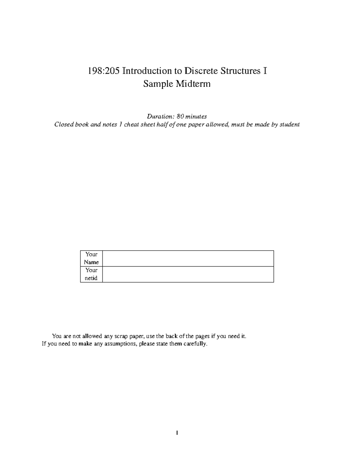 CS205 S2026 Sample Midterm on Discrete Structures I - Studocu