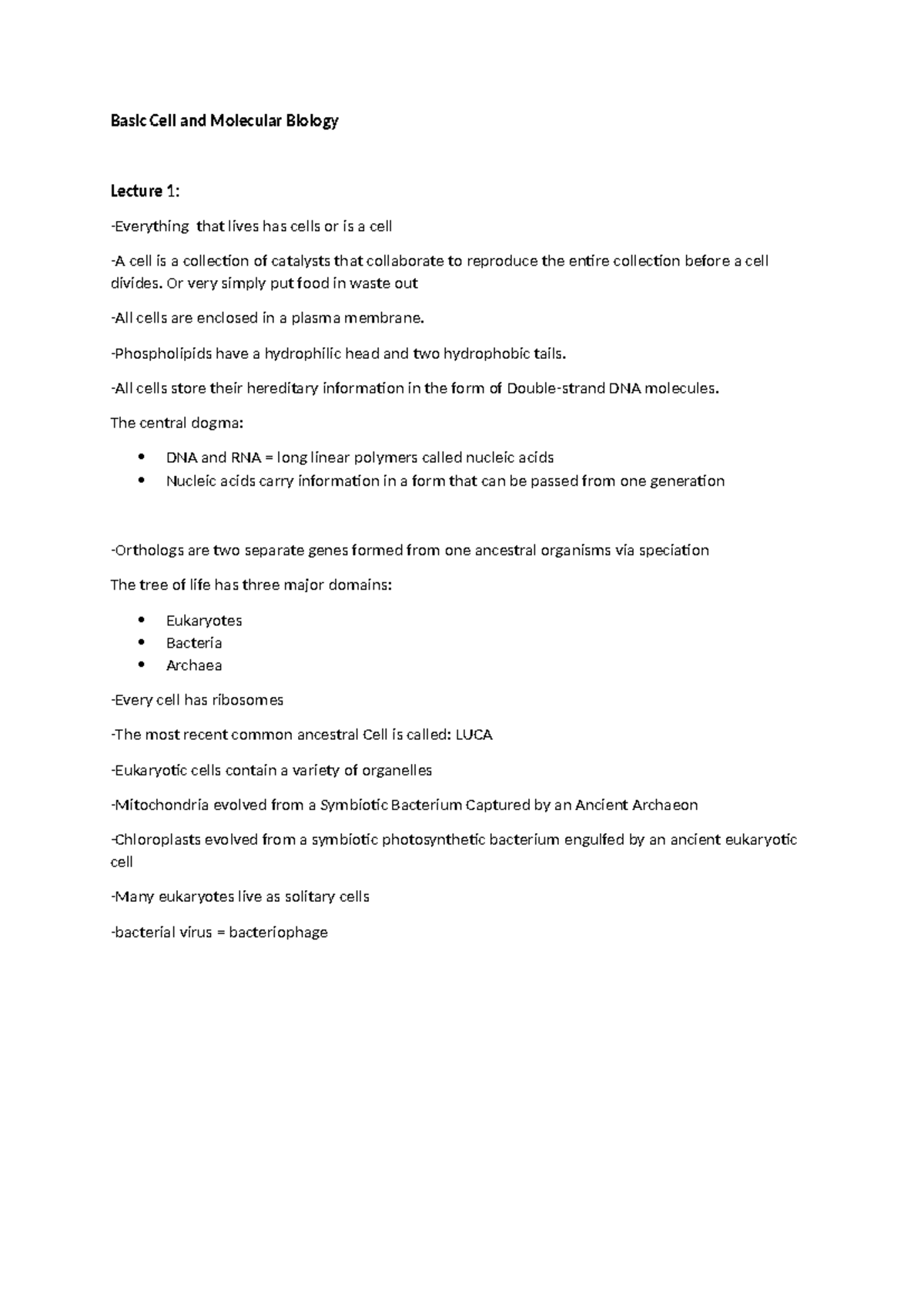 BMB 101: Comprehensive Lecture Notes on Basic Cell & Molecular Biology ...
