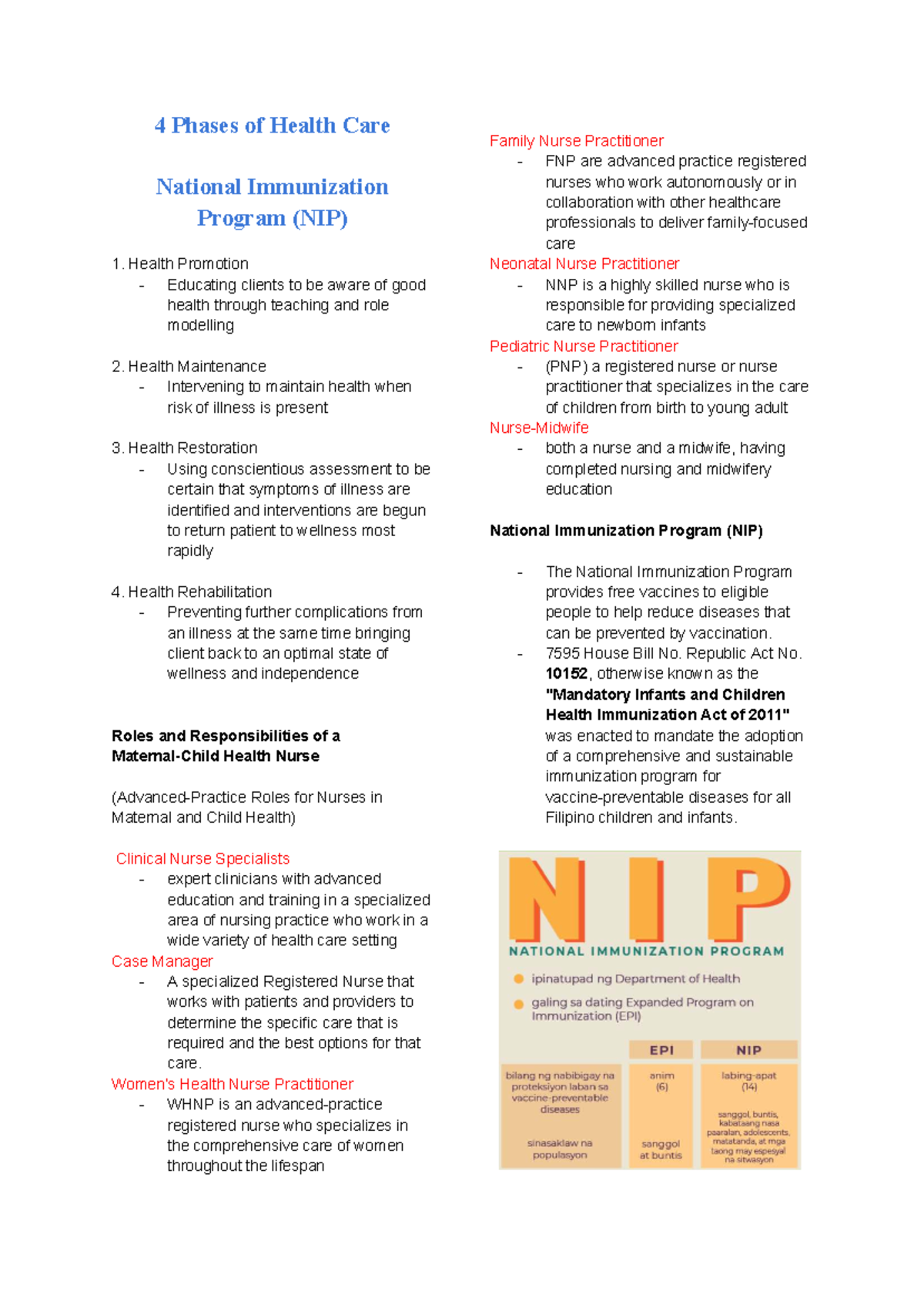 4 Phases of Health Care in the National Immunization Program (NIP ...
