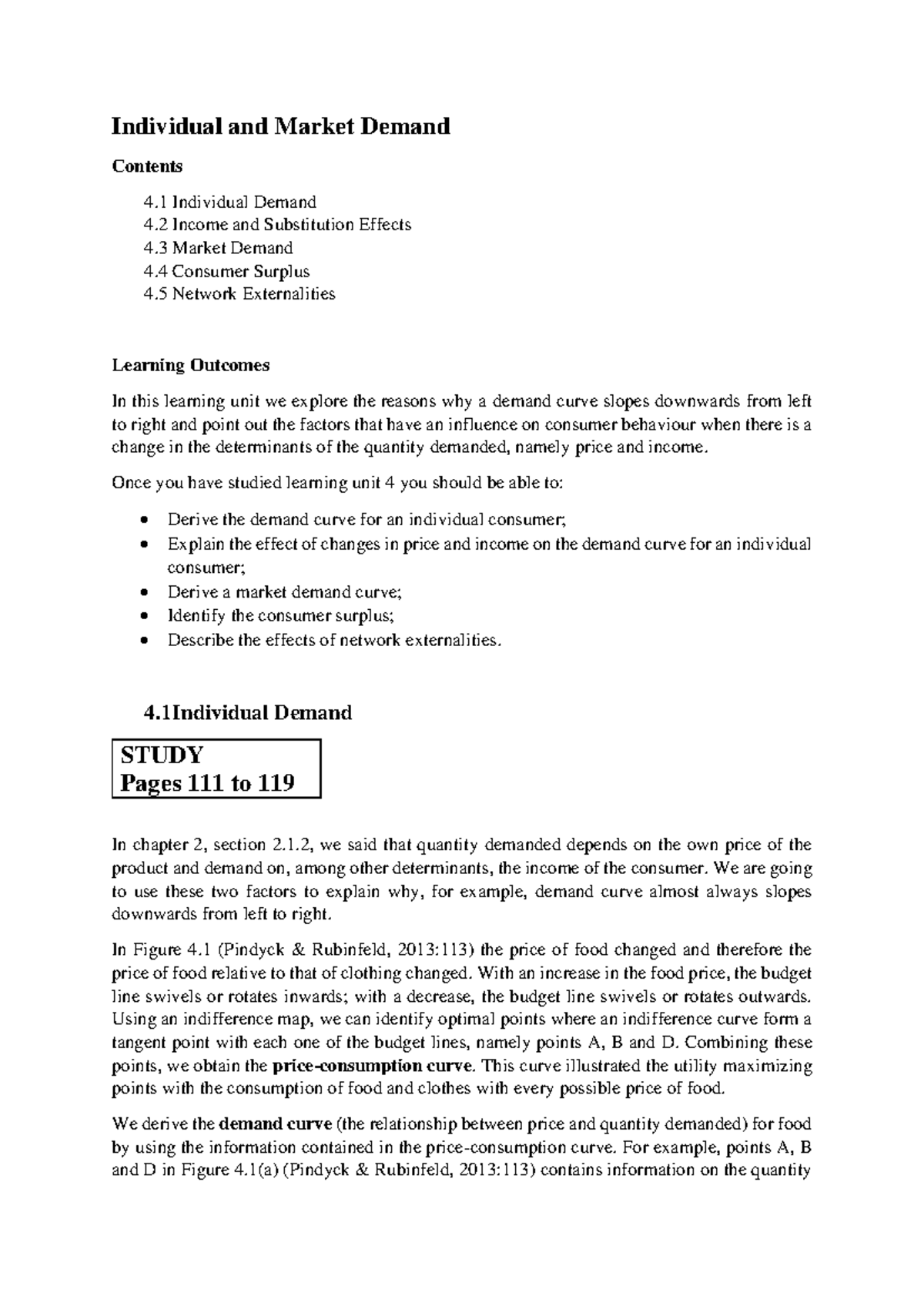 Learning Unit 4 - Notes - Individual and Market Demand Contents 4 ...