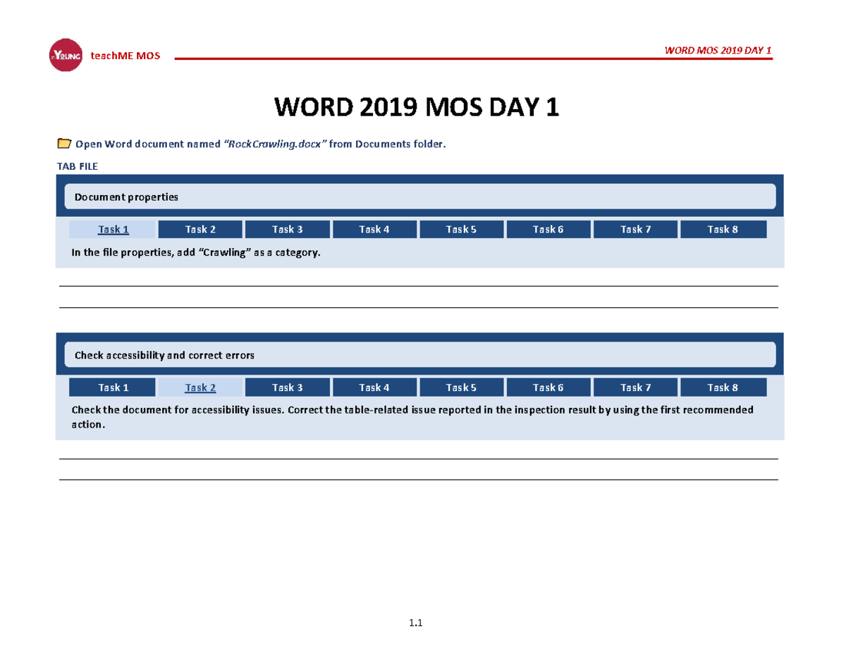 WORD MOS 2019 DAY 1: teachME Document Formatting Tasks - Studeersnel