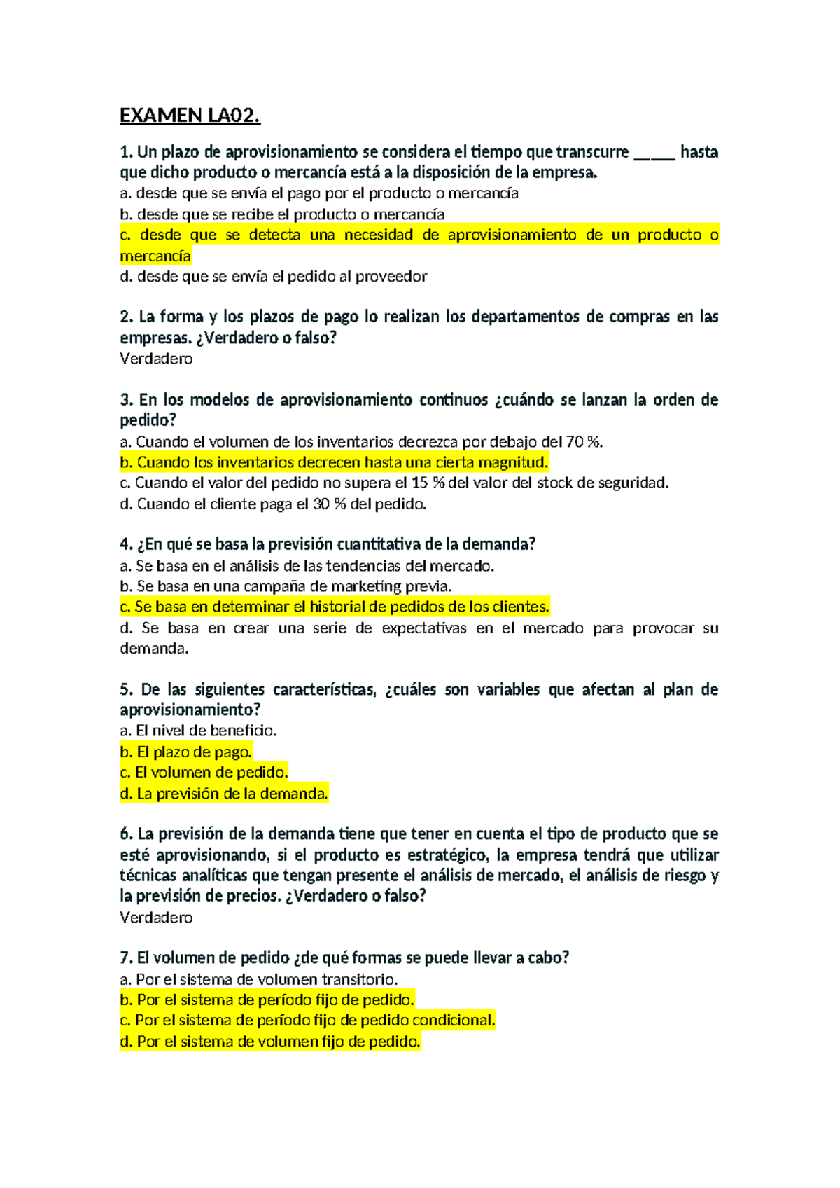 Examen LA02: Conceptos Clave en Aprovisionamiento y Gestión de ...