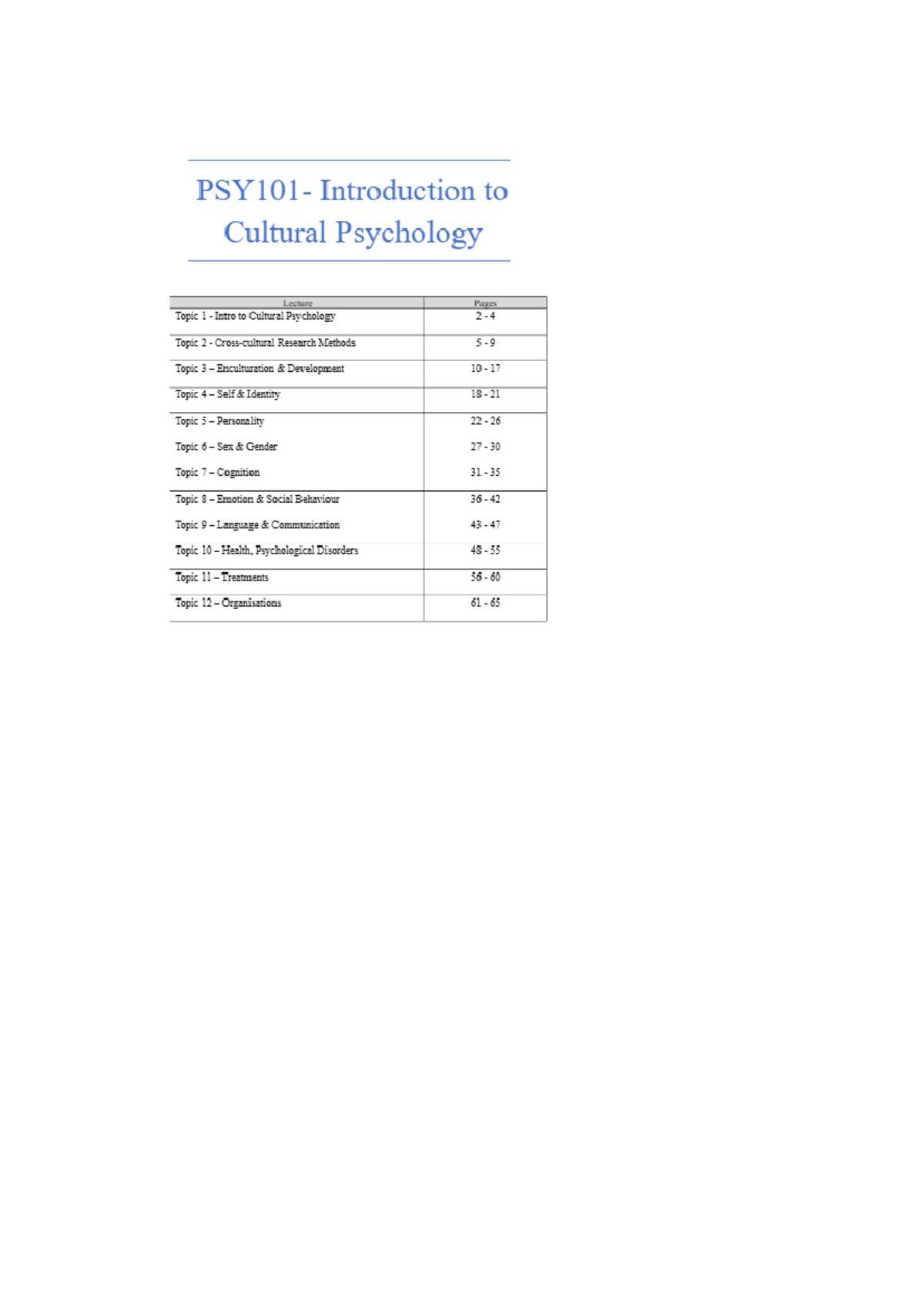 Cultural psychology PSY 101 lecture notes: key concepts and methods ...
