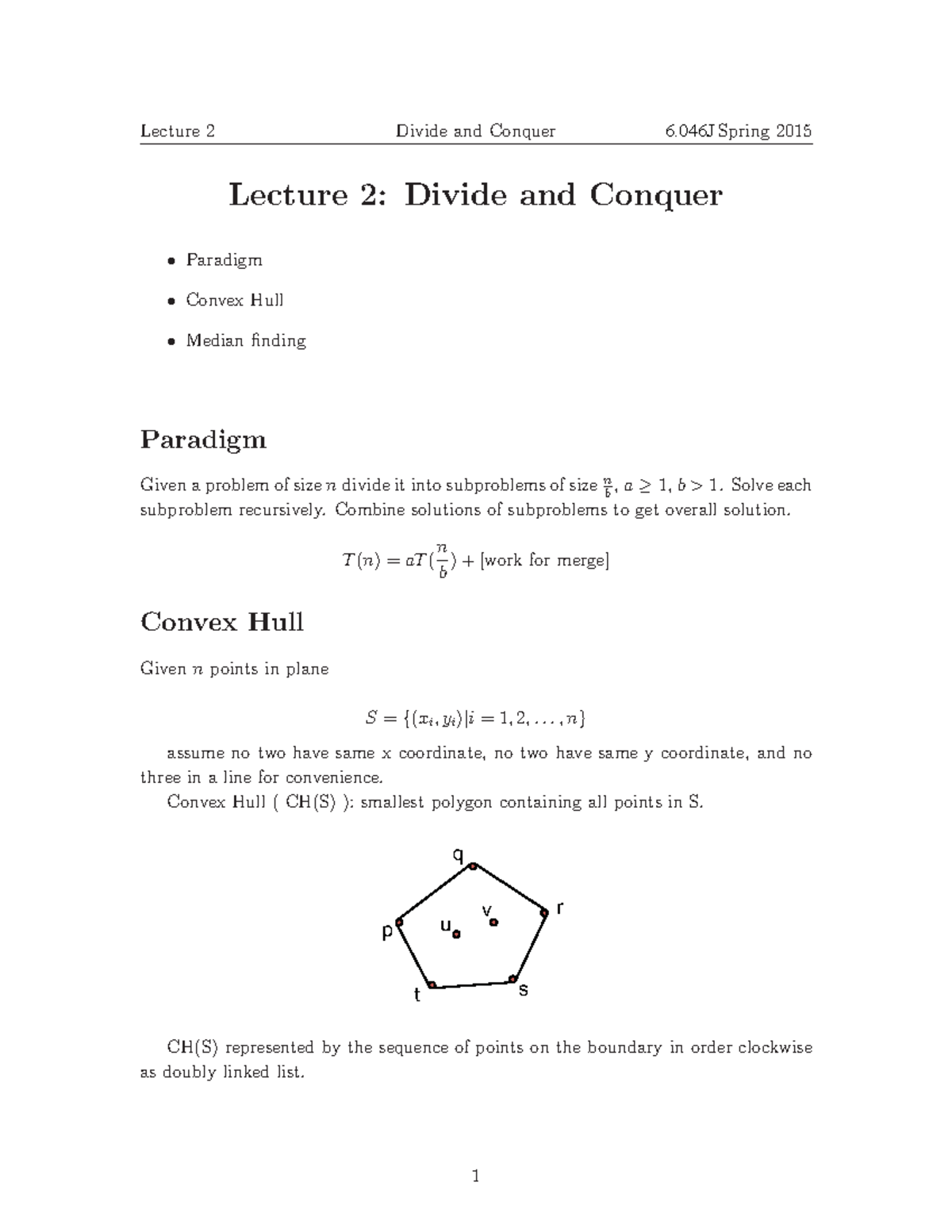 Lecture 2: Divide and Conquer Concepts in Algorithms (6.046J) - Studocu