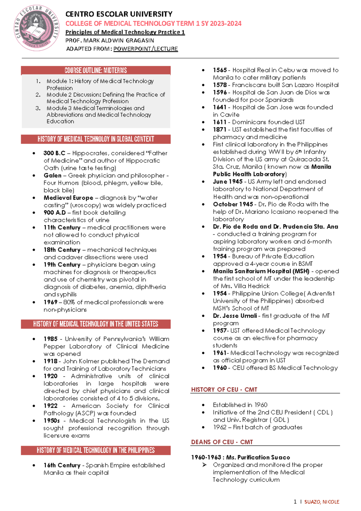 Principles of Medical Technology Practice 1 (PMTP) Module 1, 2, & 3 ...