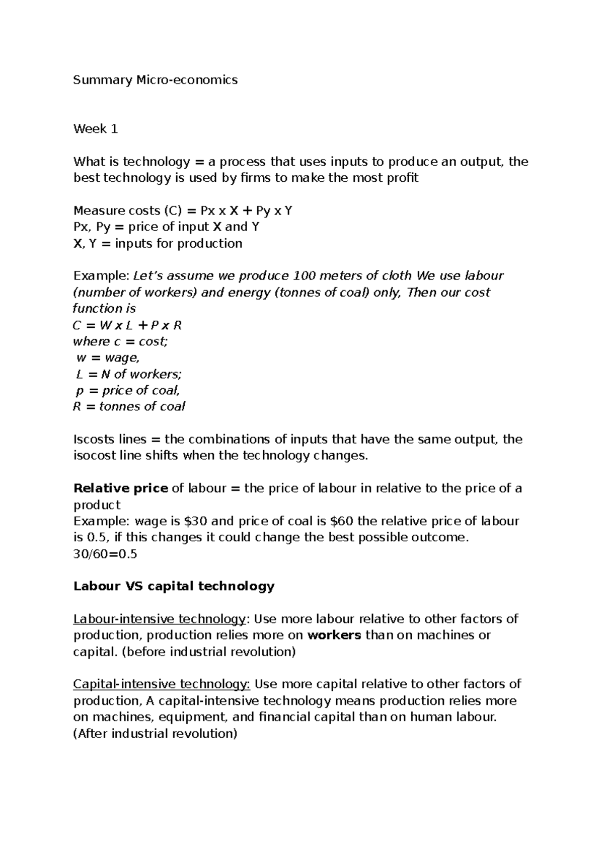 Summary Micro - Week 1 to Week 4 Overview of Key Concepts - Studeersnel