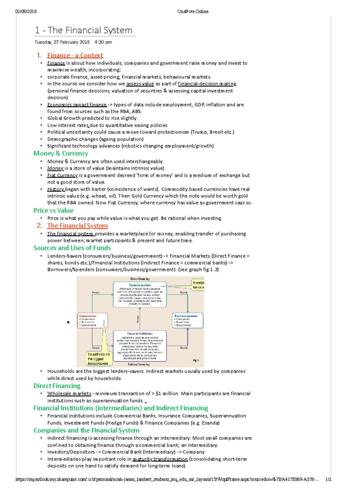 1 - Lecture notes 1 - OneNote Online 1 The Financial System Tuesday, 27 ...
