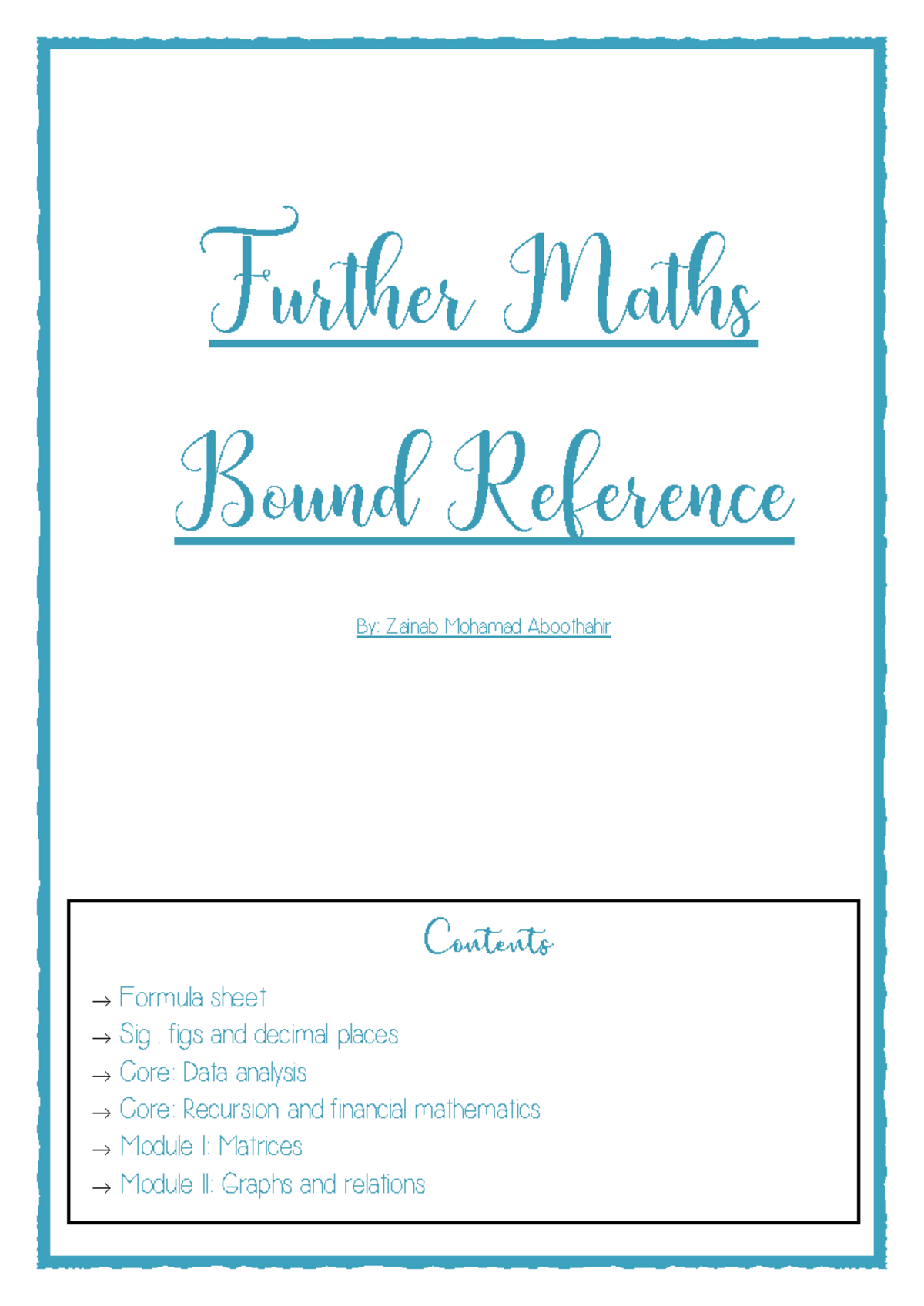 Further Maths Bound Reference: Data Analysis & Financial Maths - Studocu