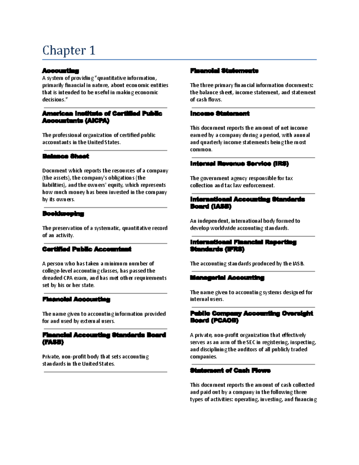 **Accounting 101: Key Definitions & Concepts Glossary** - Studocu