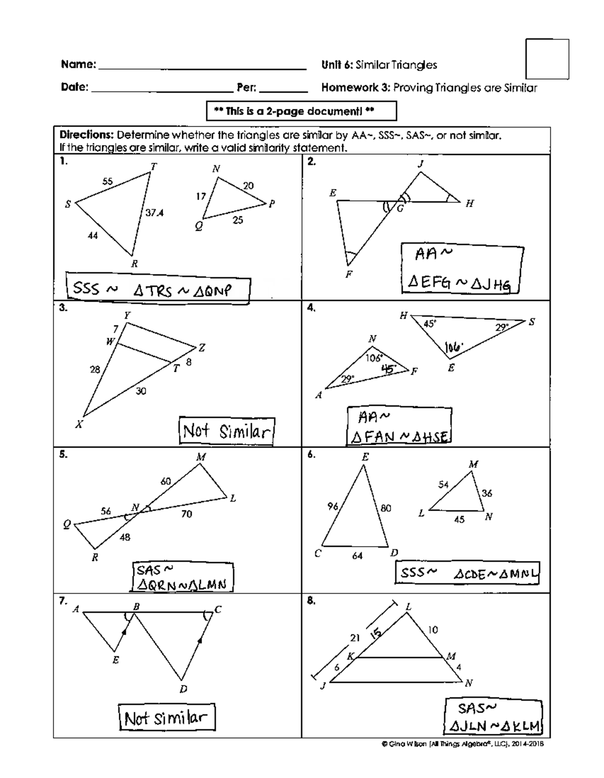 6-3 Triangle Similarity HW Day 2 Key WS - Studocu