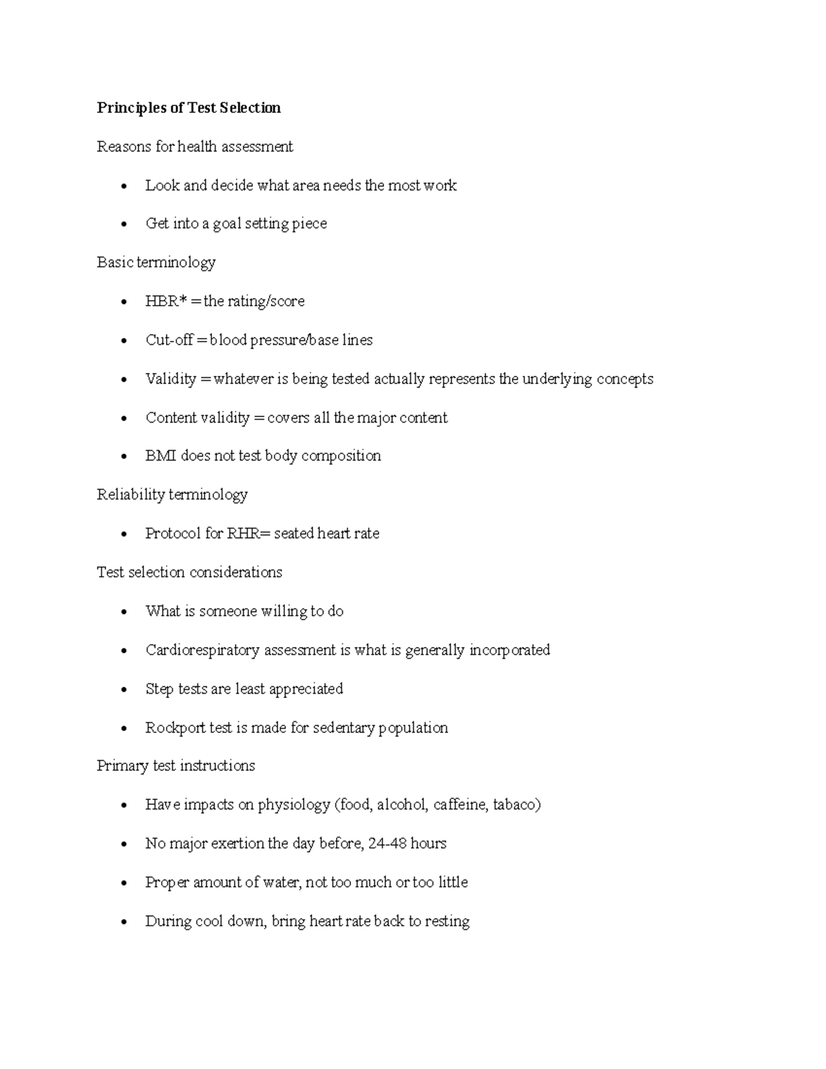 SPFC 101: Principles of Test Selection and Health Assessment Notes ...