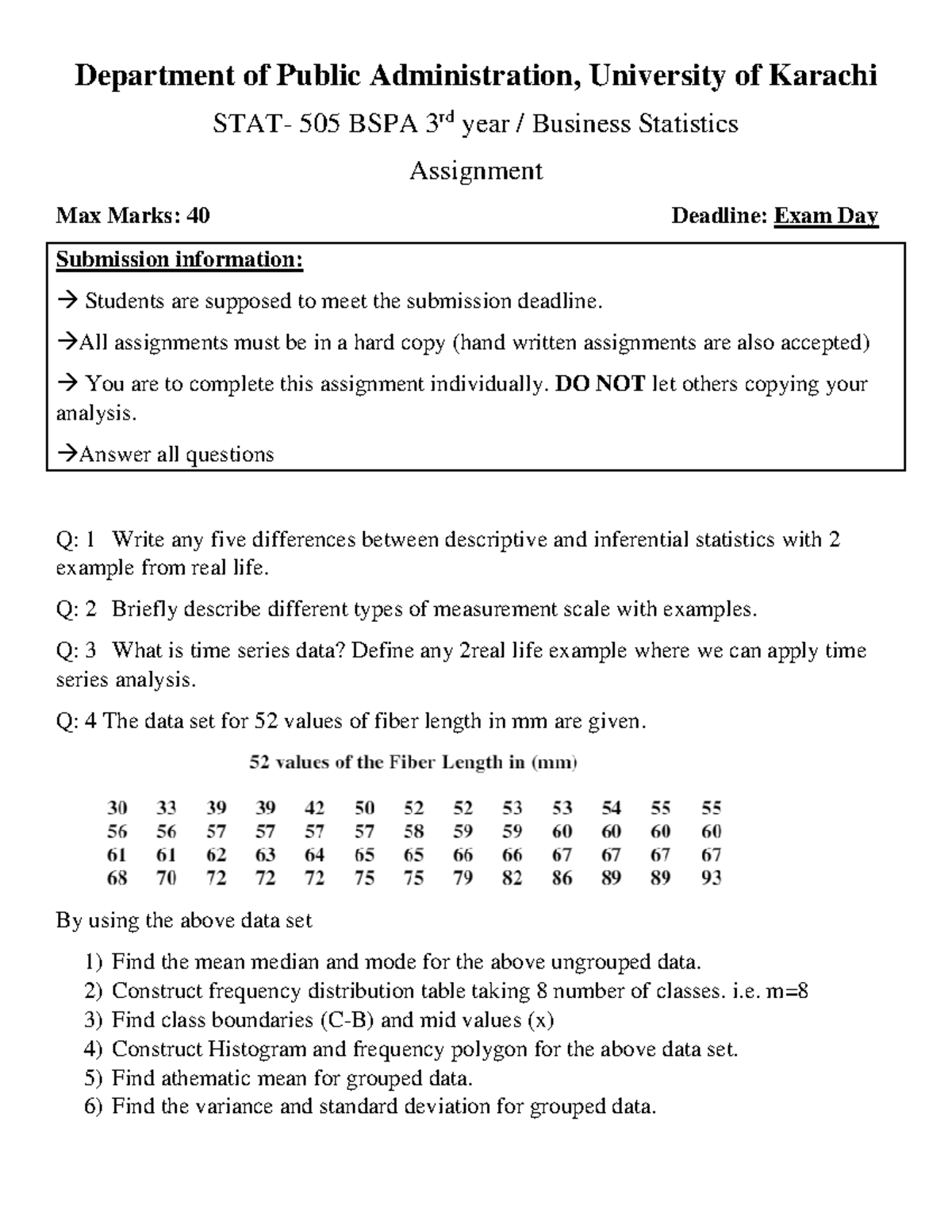 BSPA 505: Business Statistics Assignment - Differences & Analysis - Studocu