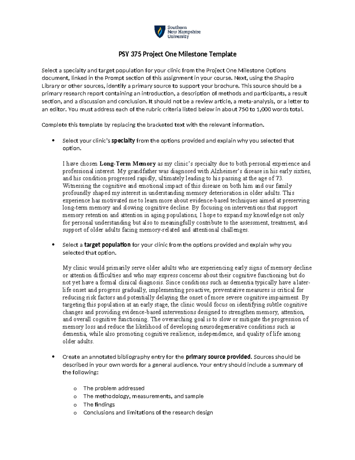PSY 375 Project One Milestone: Memory Interventions for Older Adults ...