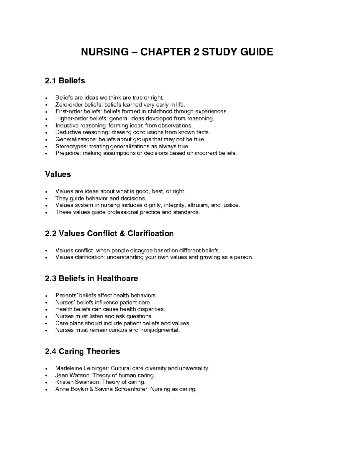 NURSING CHAPTER 2 STUDY GUIDE: Beliefs and Values in Care - Studocu