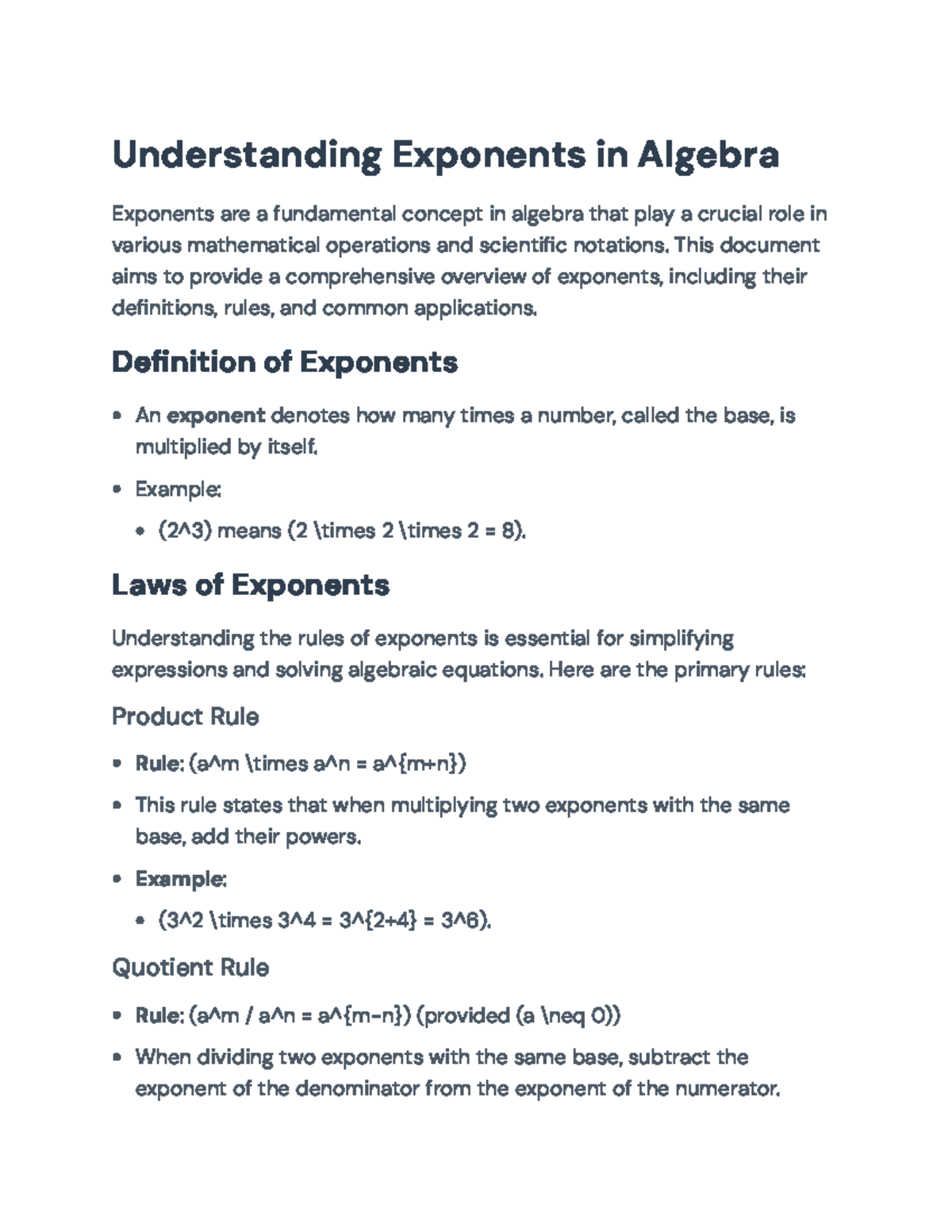 Understanding Exponents in Algebra: Key Rules and Practices ...