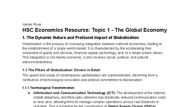 The Global Economy Notes - James Ruse HSC Economics Resource: Topic 1 ...