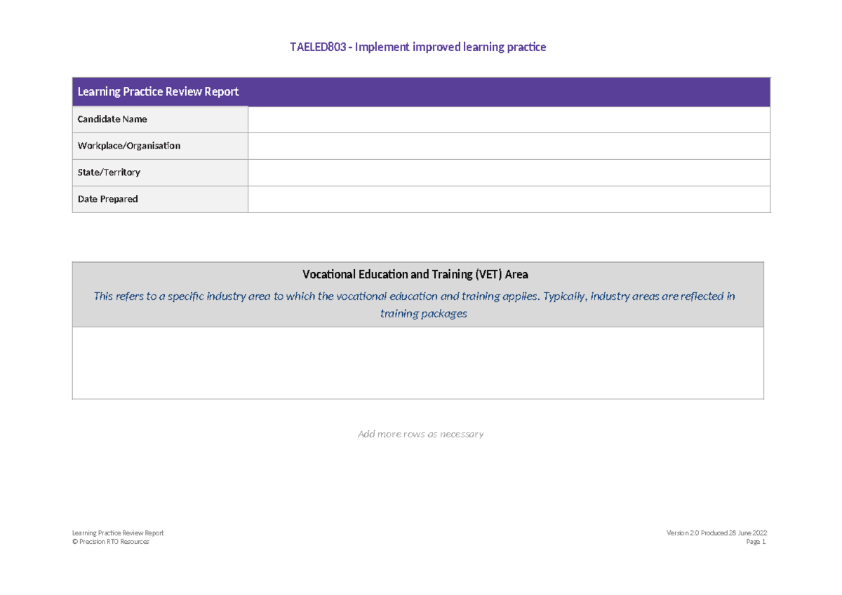 TAELED803 - Learning Practice Review Report and Strategy Analysis - Studocu