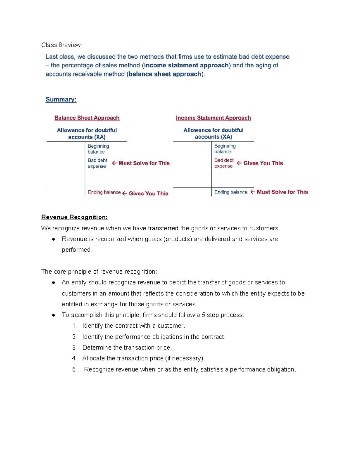 Revenue Recognition Principles and Methods: Class 8 Review - Studocu