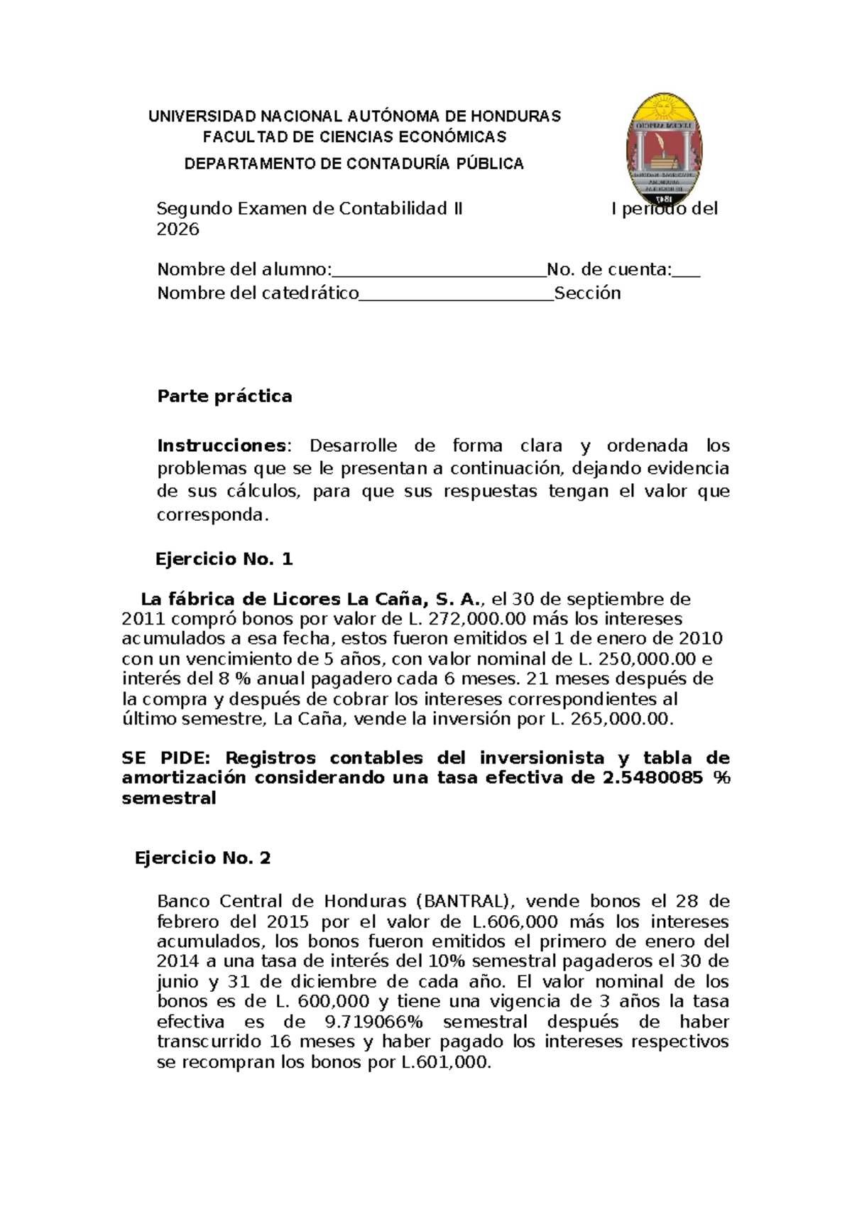 Examen Parcial II de Contabilidad II 0801 - UNAH 2026 - Studocu