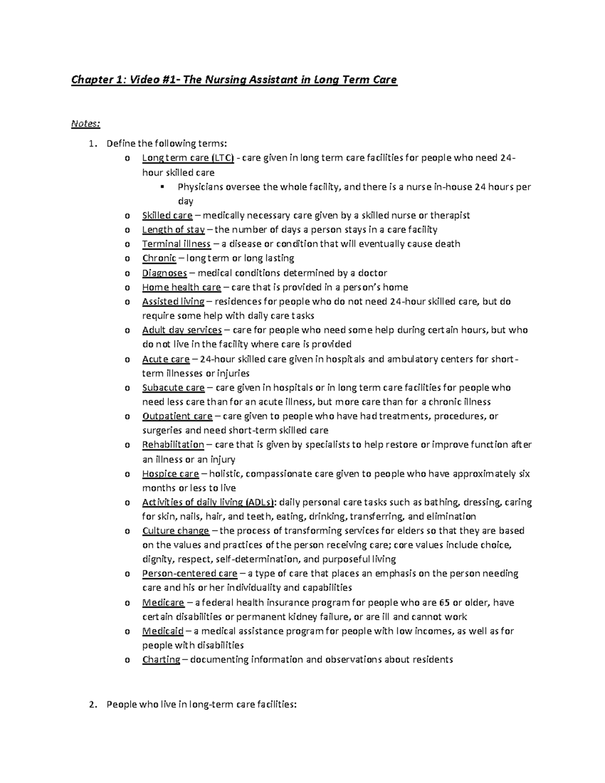 CNA Chap 1 Video Part 1 and 2 - Chapter 1: Video #1- The Nursing ...