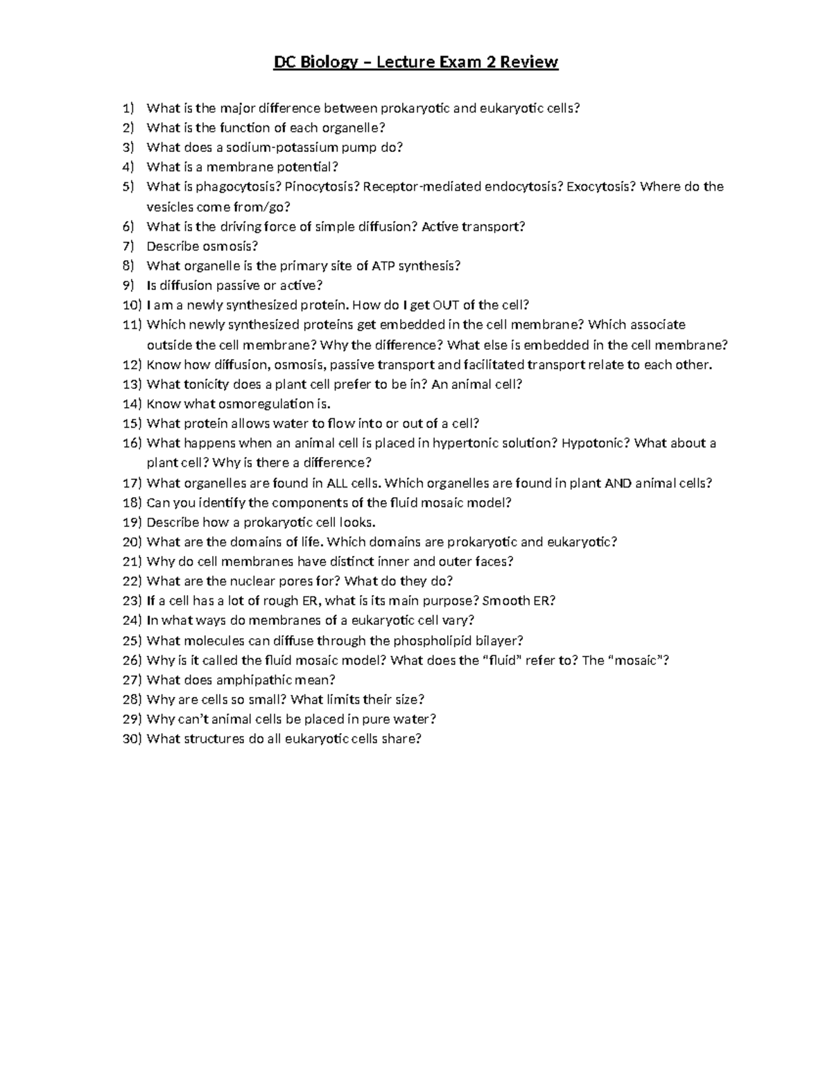 DC Biology Lecture Exam 2 Comprehensive Review Guide - Studocu