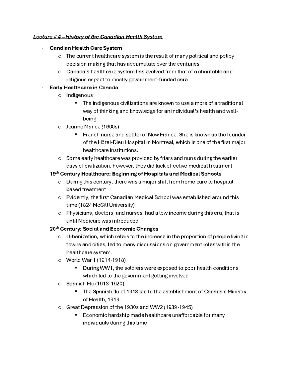 Lecture 4: History of the Canadian Health System - Development ...