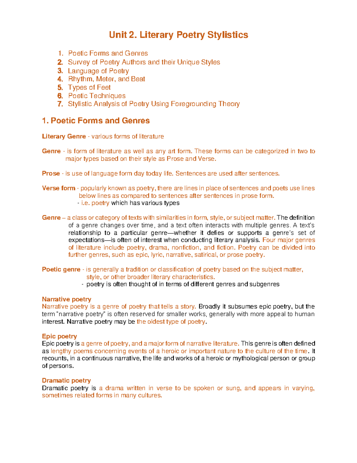 Unit 2: Literary Poetry Stylistics - Forms, Techniques & Authors - Studocu