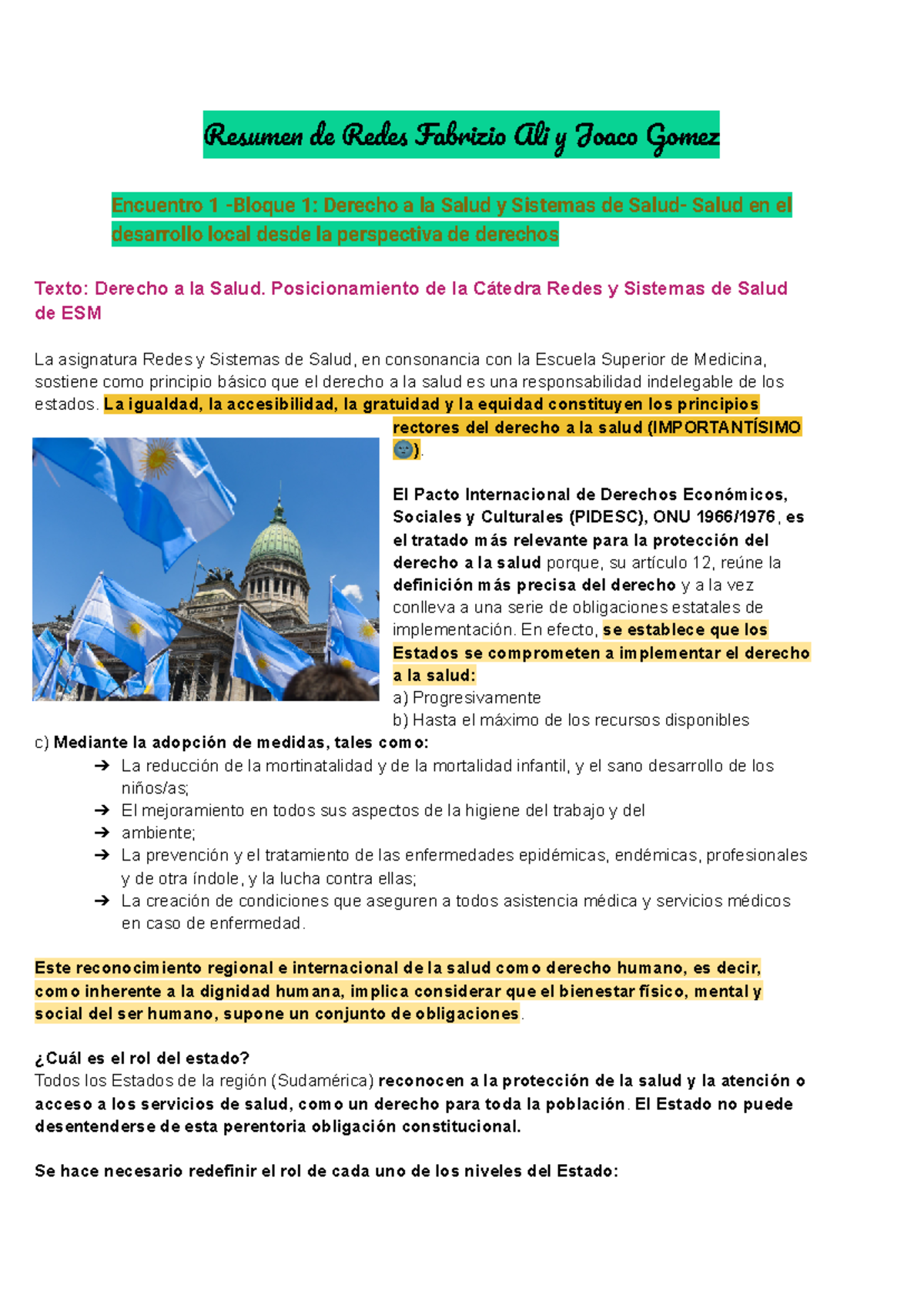 Resumen de Redes y Sistemas de Salud - Derecho a la Salud ESM - Studocu