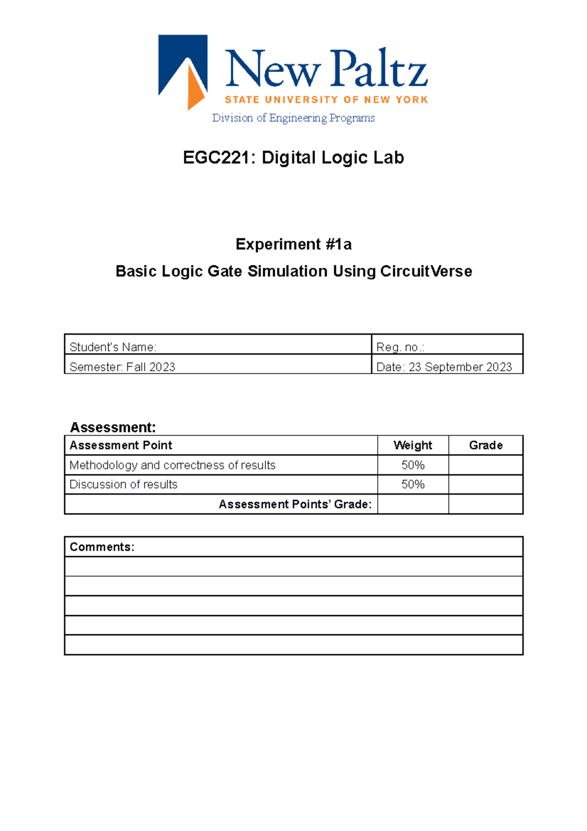 EGC221 Lab 1a: Logic Gate Simulation with CircuitVerse Essentials - Studocu