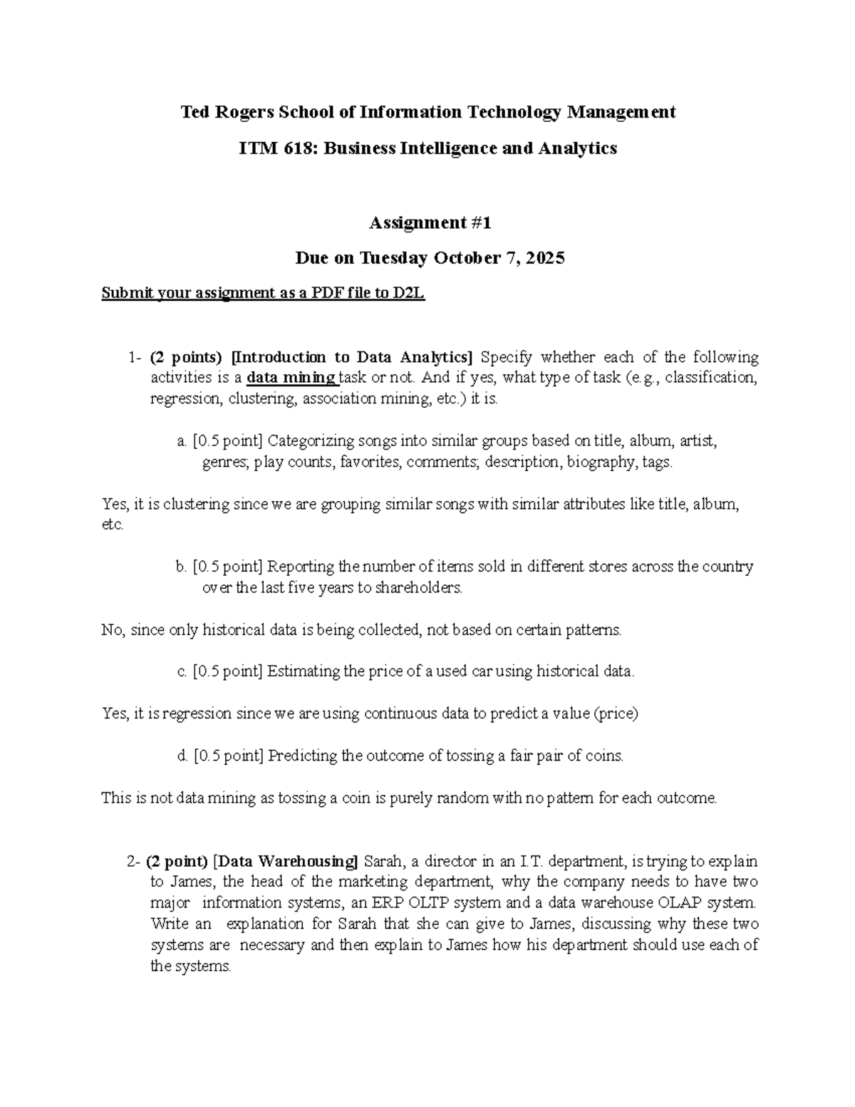 ITM 618: Business Intelligence & Analytics Assignment 1 - Fall 2025 ...