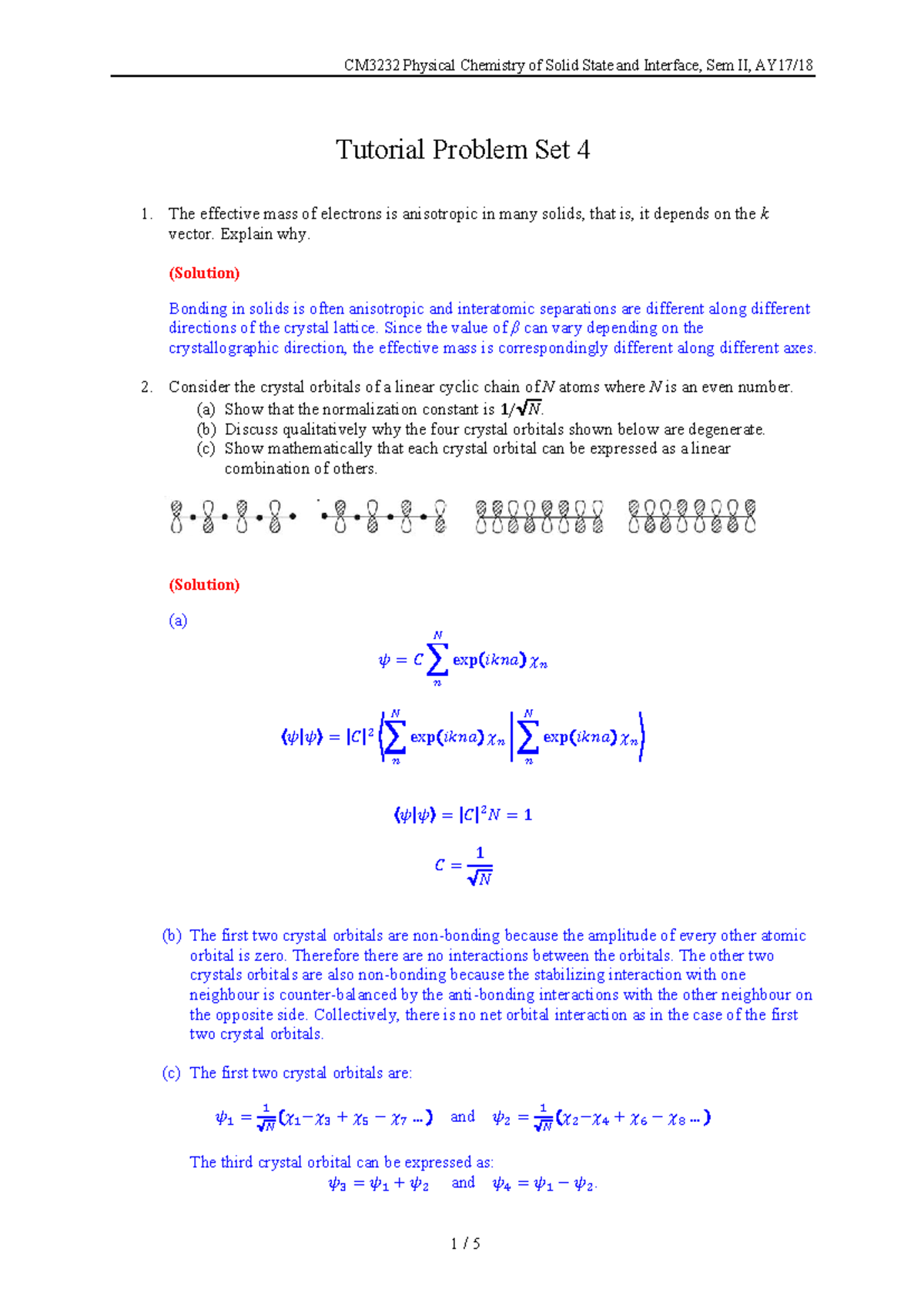 CM3232 - Tutorial 4 - Solutions and Analysis in Solid State Physics ...