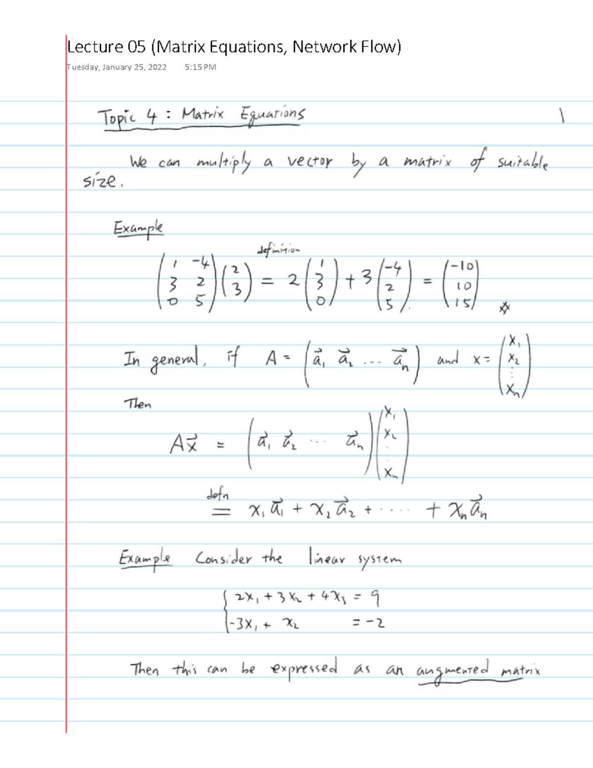 Lecture 05: Matrix Equations & Network Flow Concepts - Studocu
