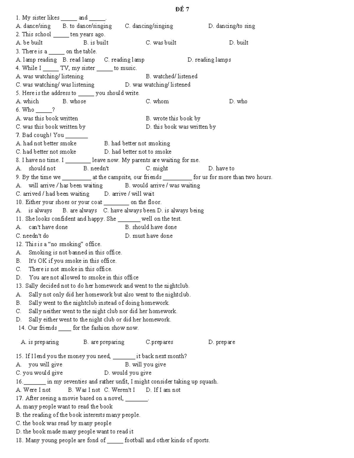ĐỀ SỐ 4 M - English B1 Practice Questions - Studocu