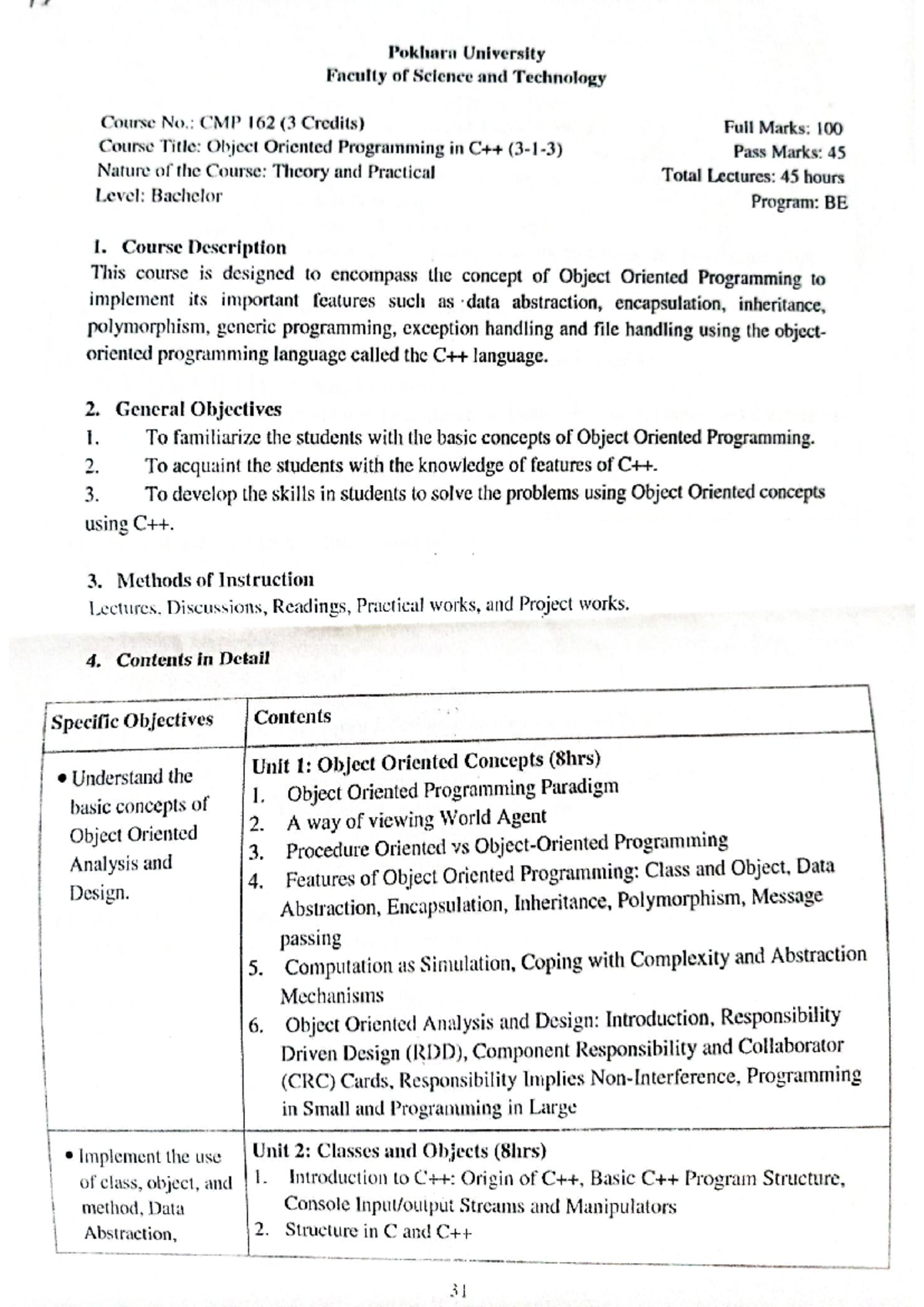 C++ Syllabus: Object Oriented Programming CMP 162 Notes - Studocu