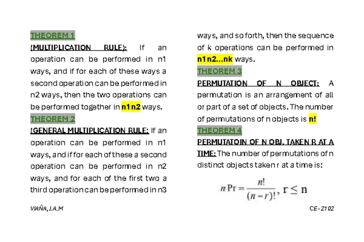 CE 2102 Theorems on Permutations and Combinations - Studocu